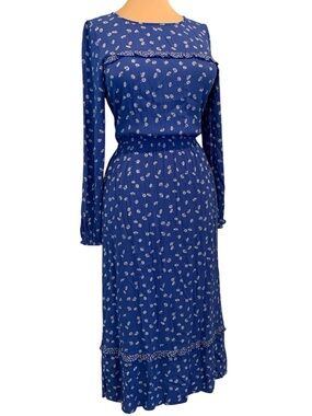 Fat Face Blue Margot Daisy Tiered Ruffled Long Sleeve Midi to Maxi  Dress Size 6